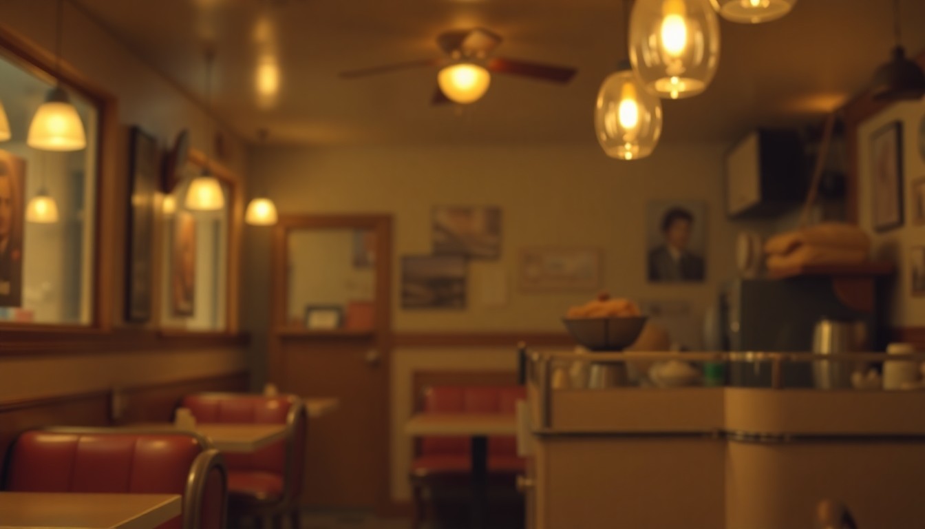 A blurred, impressionistic photograph showing the interior of a vintage diner, with the faint outline of a traditional Cornish pasty visible on the counter, conveying a sense of nostalgia and the impending closure of a long-standing local business.