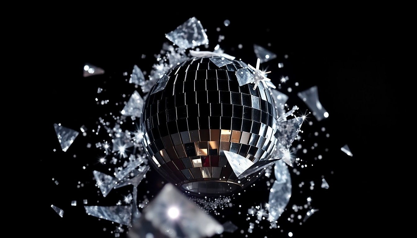 An extreme close-up photograph of shattered glass fragments reflecting bright, colorful lights, conceptually representing the invasive and traumatic experience of being pressured to reveal one's personal identity on reality television.