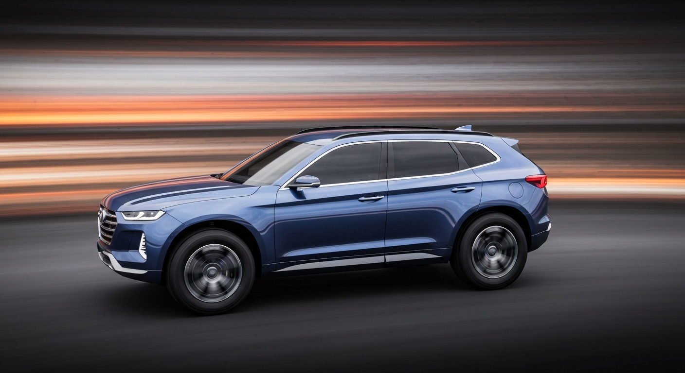 An abstract, motion-blurred image of the Hyundai Boulder Concept, with sweeping streaks of vibrant colors and a sense of dynamic movement, conveying the vehicle's off-road capabilities and modern engineering.