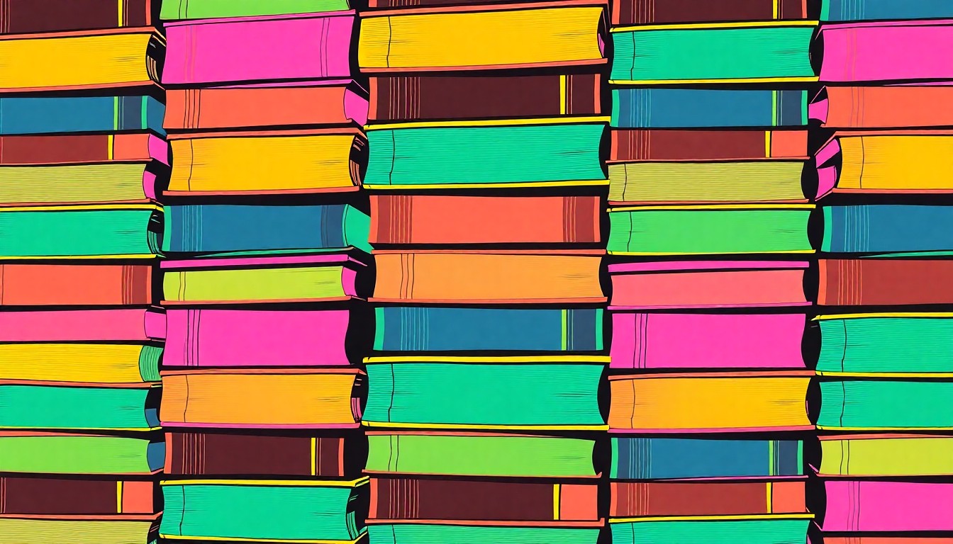 A brightly colored, high-contrast silkscreen print of a stack of law books repeated in a tight grid pattern, conceptually representing the tools and costs associated with pursuing a law degree.