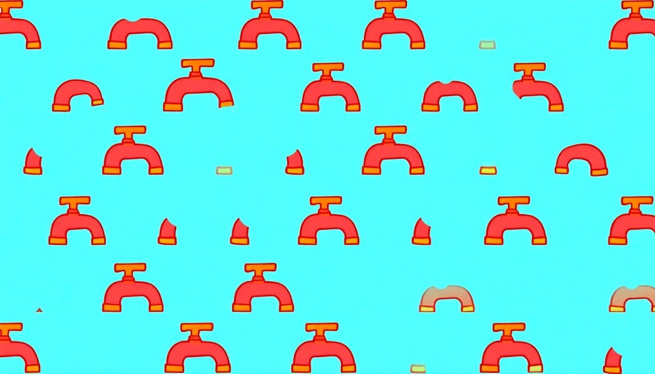 A bold, abstract silkscreen illustration featuring a repeated icon of a water faucet in bright neon colors, conceptually representing a community-driven effort to conserve water resources.