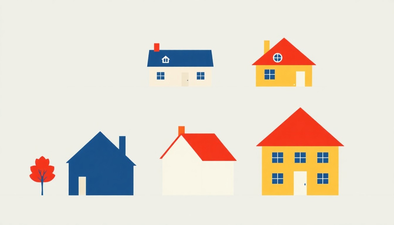 An abstract composition of overlapping triangles and rectangles in shades of blue, red, and yellow, conceptually representing the uneven growth trends in Tennessee's regional housing markets.