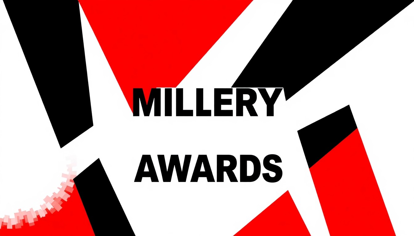 A conceptual illustration featuring bold, abstract shapes in red, white, and black, representing the idea of honoring military veterans and their allies through entertainment awards.