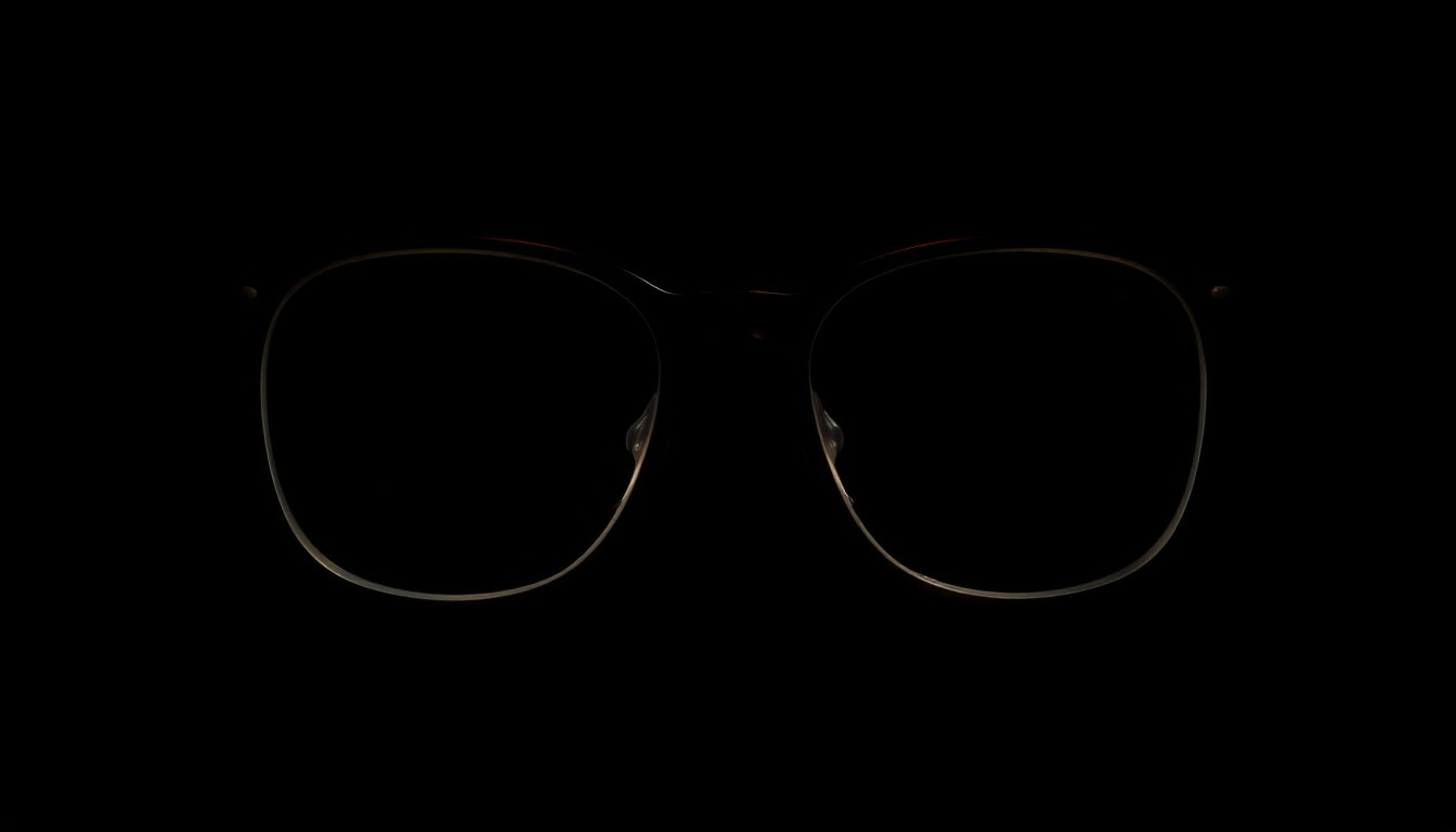 An extreme close-up photograph of a pair of eyeglasses with a small scar-like mark on the lens, lit by a harsh, direct camera flash against a pitch-black background, conceptually representing the missing child Aliyanna Amalia Flores.