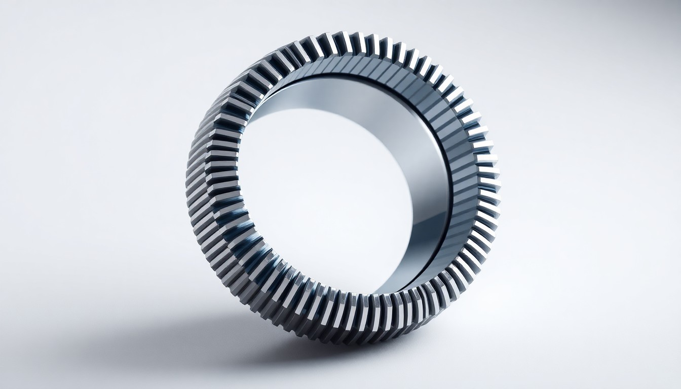 A highly detailed, photorealistic studio photograph of a polished, precision-engineered optical component, such as a diffraction grating or toroidal mirror, arranged elegantly on a clean, monochromatic background, conceptually representing OPCO Solutions' advanced optical engineering capabilities.