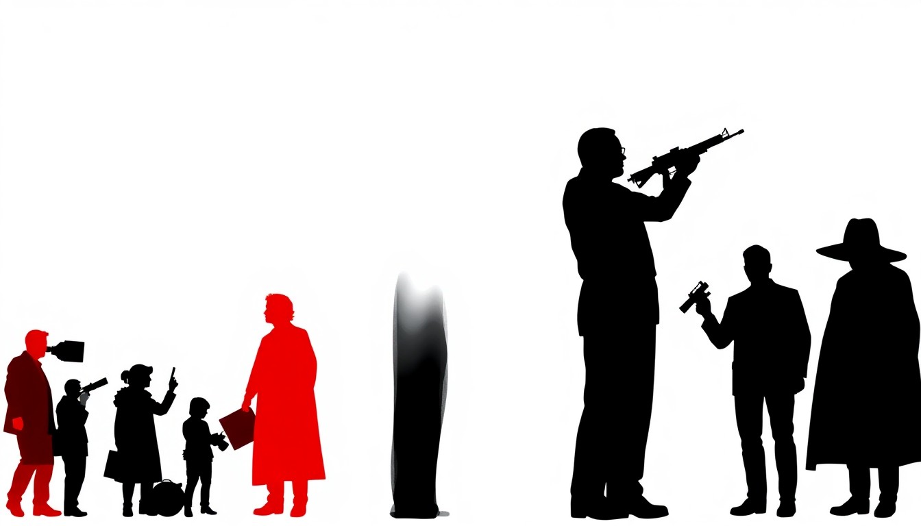 A striking, abstract movie poster design featuring bold black silhouettes and high-contrast solid colors, conceptually representing the variety of films playing in Aiken theaters.