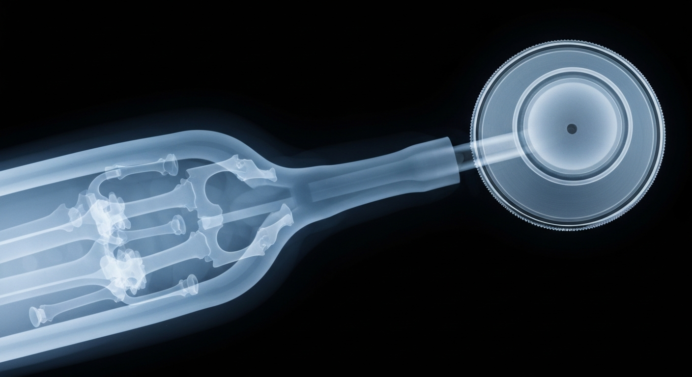 A translucent X-ray photograph revealing the detailed internal structure of a stethoscope, conceptually representing the legal complexities faced by the health care industry.