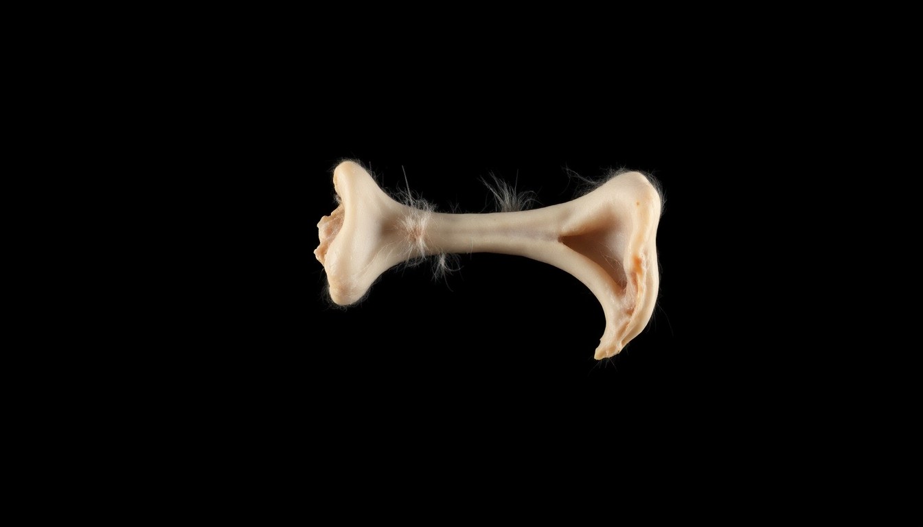 An extreme close-up photograph of a single animal bone or piece of fur from one of the skinned dog carcasses, lit by a harsh, direct camera flash against a pitch-black background, conceptually illustrating the disturbing nature of this discovery.
