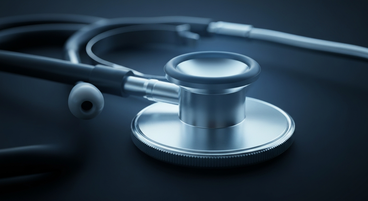 A ghostly, X-ray-like image of a stethoscope, its internal components and structure revealed in glowing lines against a dark background, conceptually representing the advanced medical training facilities planned by Eastern Kentucky University.