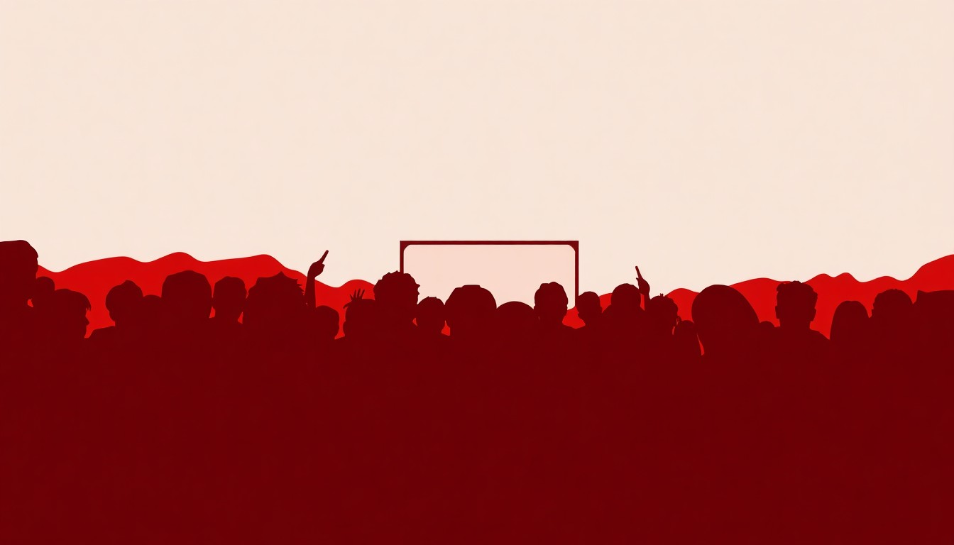 A striking, abstract illustration featuring bold, geometric shapes in red, white, and black, conceptually representing the experience of watching a film at an outdoor drive-in theater.