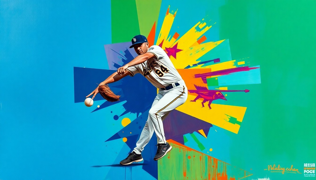 A cubist, geometric painting depicting the fractured, multi-angled motion of a baseball shortstop fielding a ground ball, with vibrant colors representing the teams signing these top prospects.