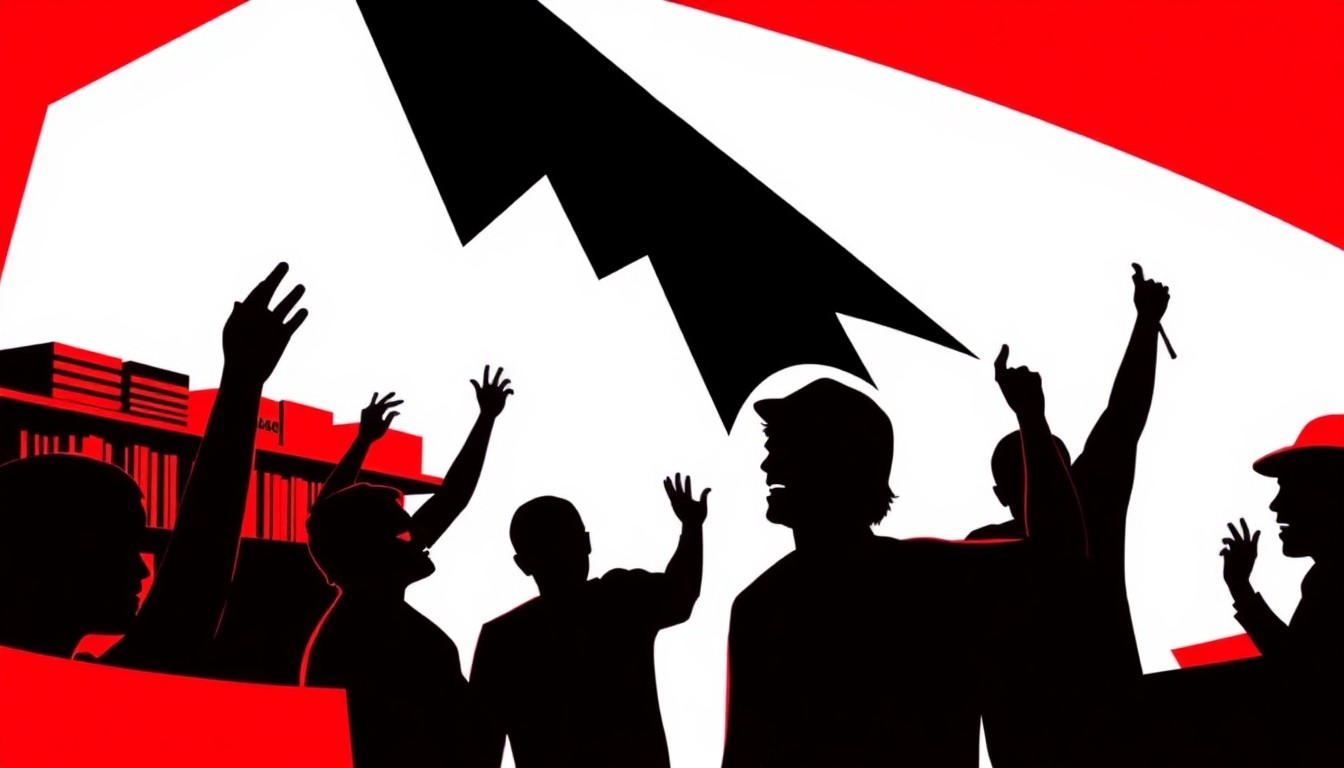 An abstract, minimalist illustration using bold geometric shapes in red, black, and white to convey the celebratory energy of a record store event, without any text or literal imagery.