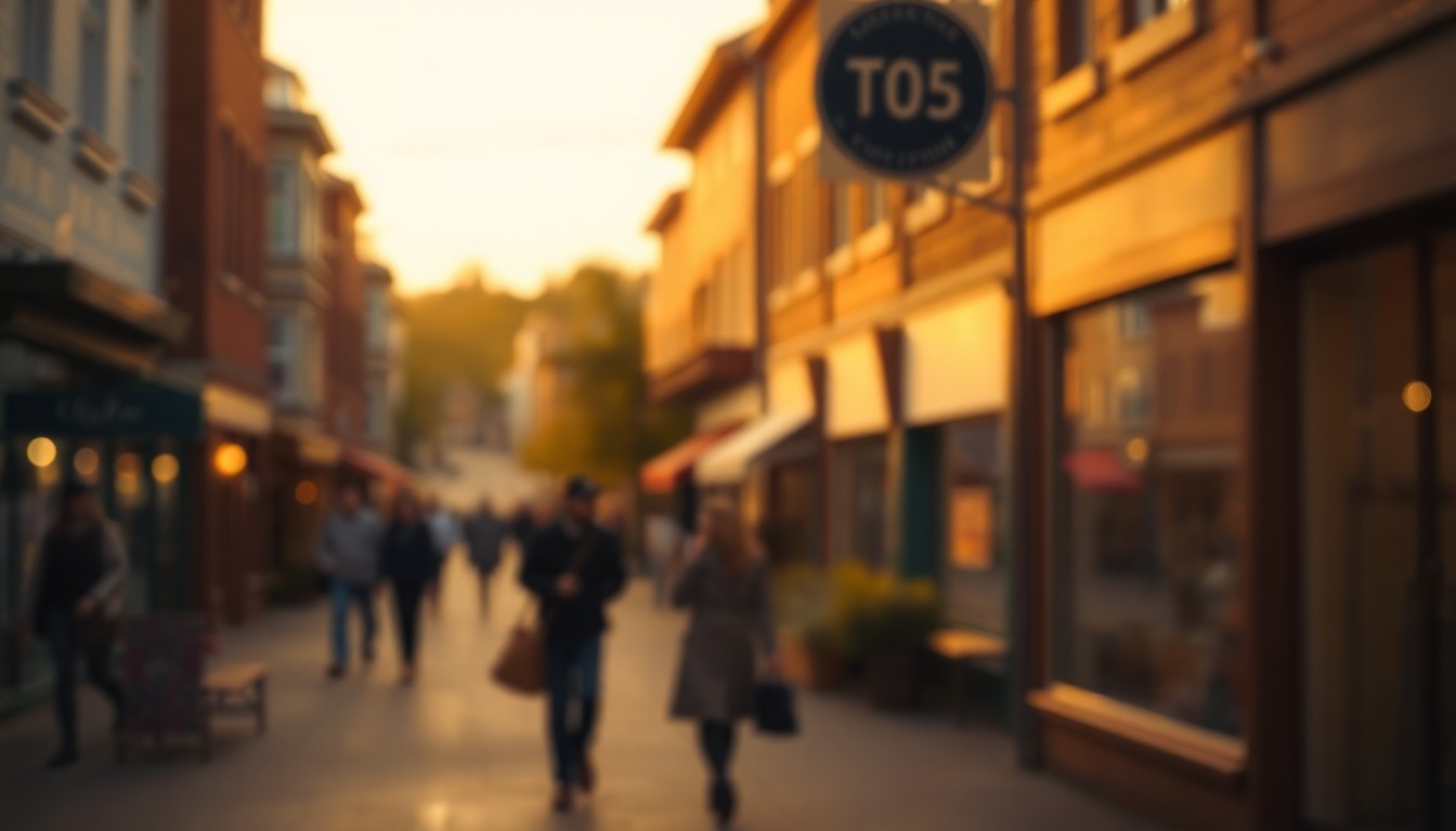 An extremely abstracted, out-of-focus photograph in warm tones depicting the blurred silhouettes of buildings and people on a small-town main street, conceptually representing the life and legacy of a longtime community member.