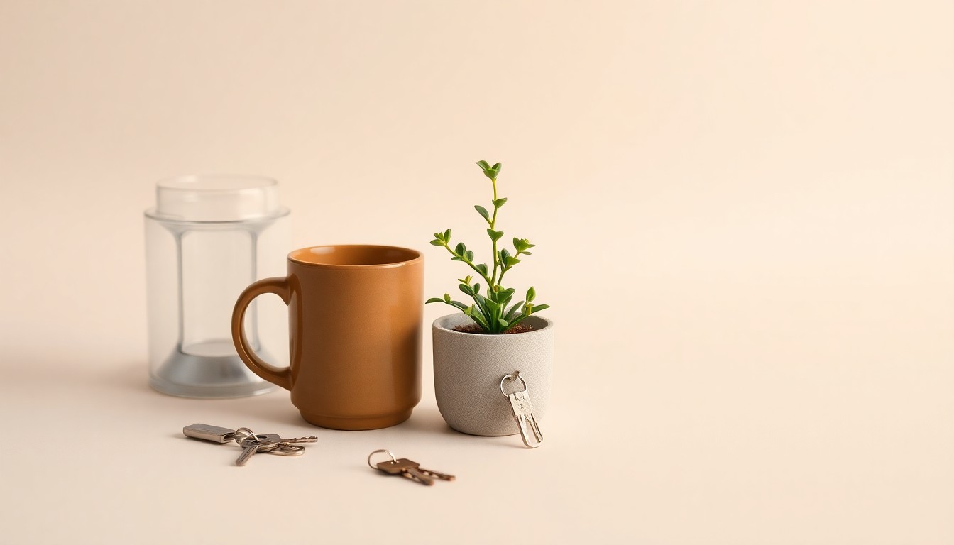 A high-end, photorealistic studio still-life photograph featuring a collection of premium, polished objects in warm, earthy tones, representing the abstract concepts of community, nostalgia, and small business growth.