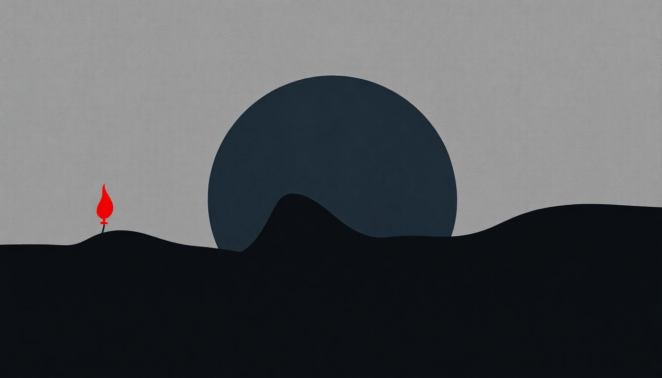 A minimalist, abstract illustration featuring sharp-edged geometric shapes in shades of gray, blue, and red, conveying a sense of tension and volatility in the global oil market.