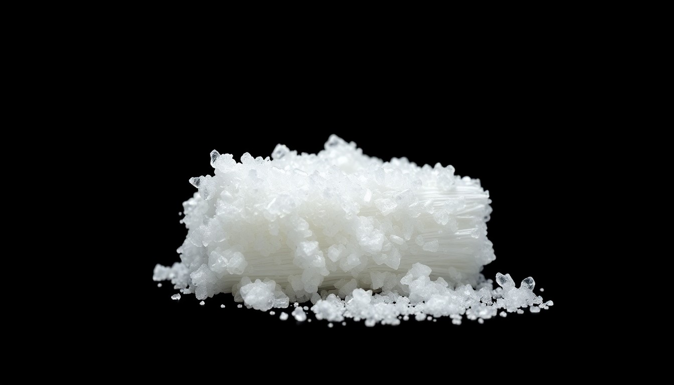 An extreme close-up photograph of a tightly-wrapped bundle of cocaine, the material's texture and form dramatically illuminated by a harsh, direct camera flash against a pitch-black background, conceptually illustrating the investigative nature of the case and the stark realities of the drug trade.