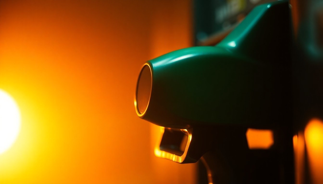 An abstract, blurred image of a gas pump nozzle in a warm, golden glow, conveying the serendipitous nature of an unexpected lottery prize.