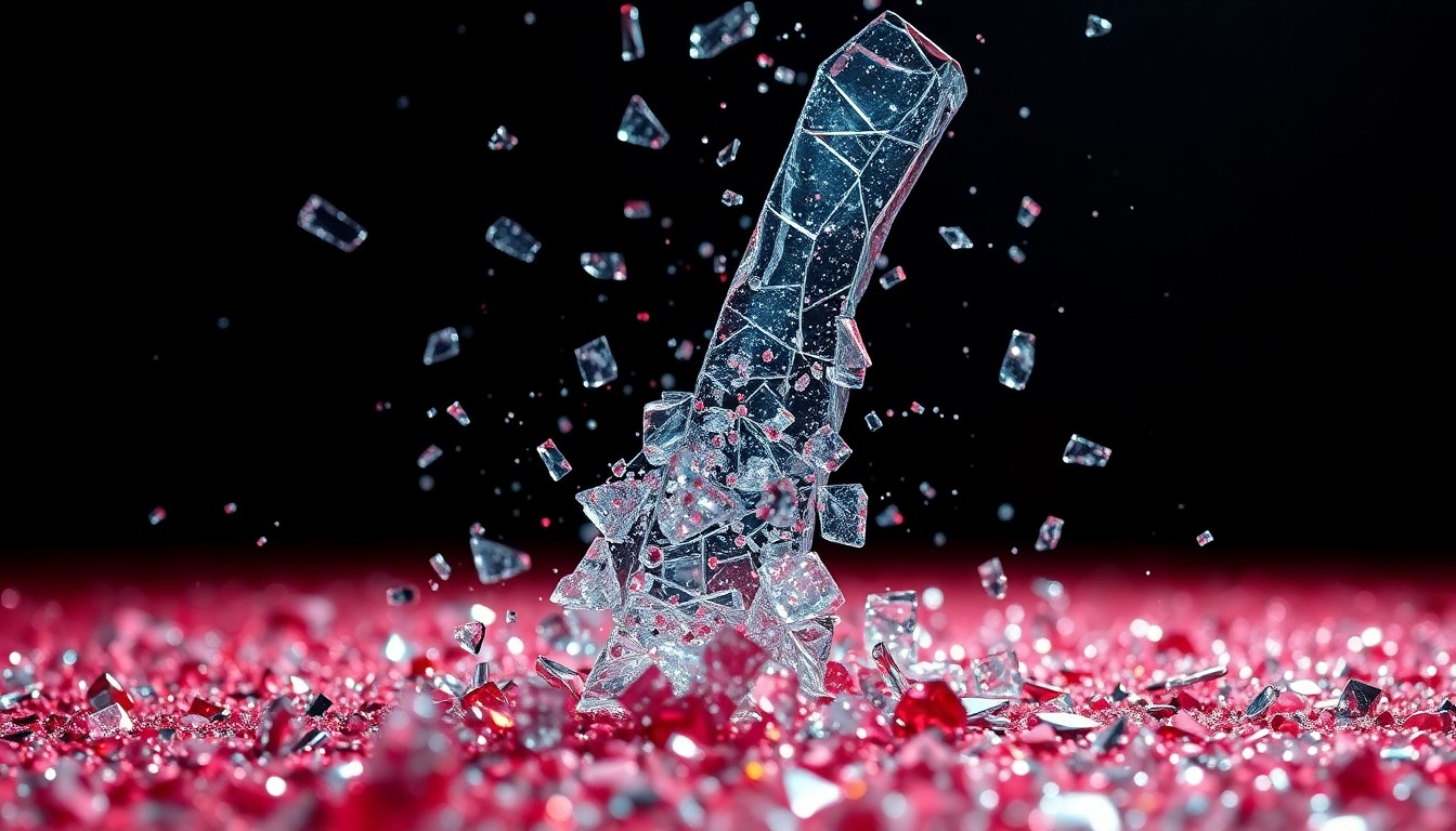 An abstract, high-contrast close-up image of shattered glass and glittering sequins, conceptually representing the glamour and intensity of morning television news.