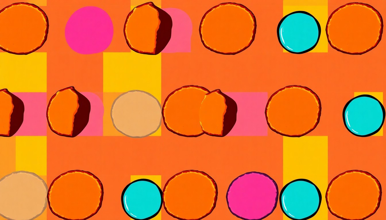 A bold, colorful silkscreen-style illustration featuring a repeated pattern of a single cannelé pastry in vibrant neon hues, conceptually representing the accessibility and pop culture appeal of this rare French treat.