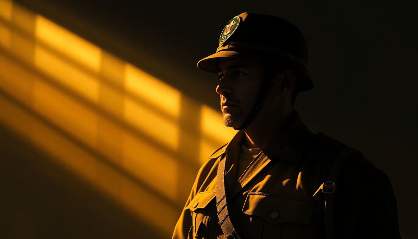 A detailed, textured painting in warm tones depicting the solitary uniform and equipment of a Choctaw code talker, conveying the quiet dignity and historical significance of their wartime service.