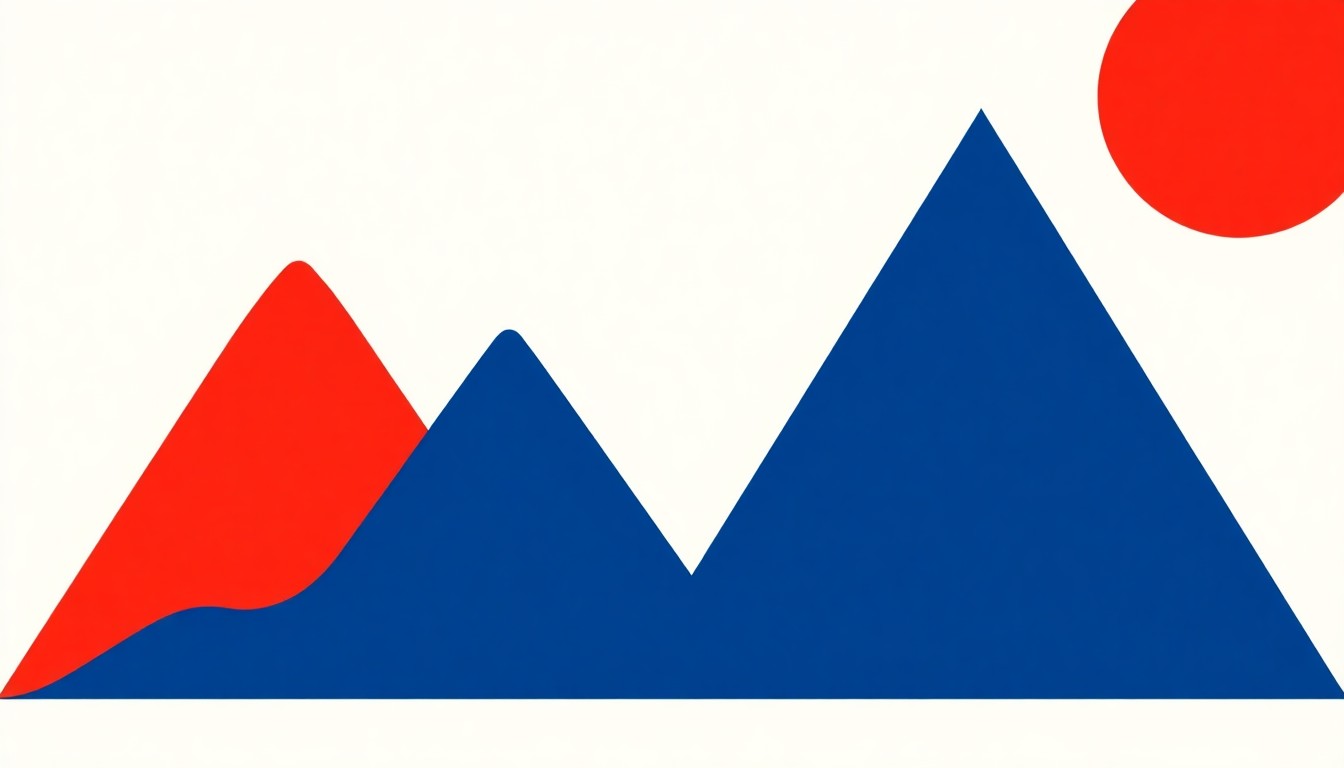 A minimalist composition of overlapping triangles and rectangles in shades of blue, red, and yellow, conceptually representing the complex economic forces and legal principles behind the term 'force majeure'.
