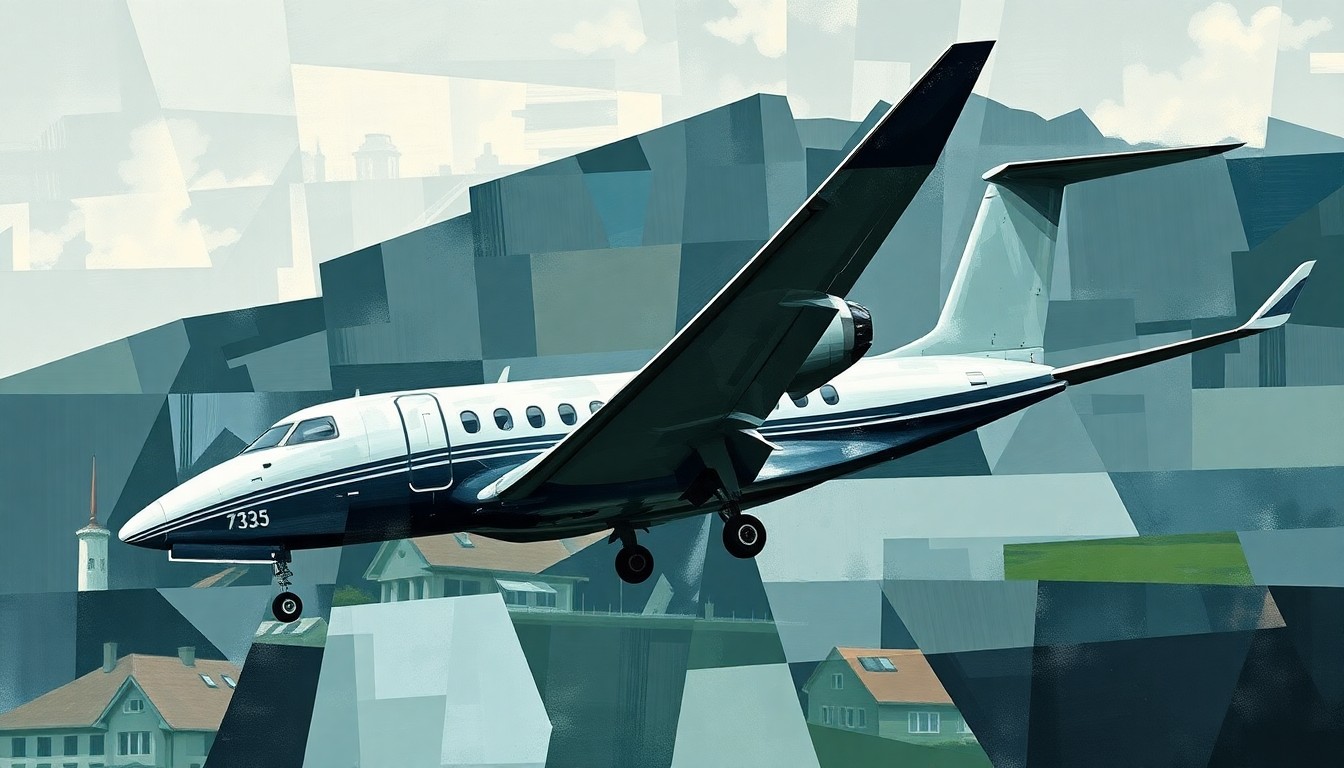 A fragmented, geometric painting in muted tones depicting the silhouette of a private jet against a backdrop of angular, overlapping shapes, conveying the complex emotional and mental state surrounding Tiger Woods' decision to seek treatment.