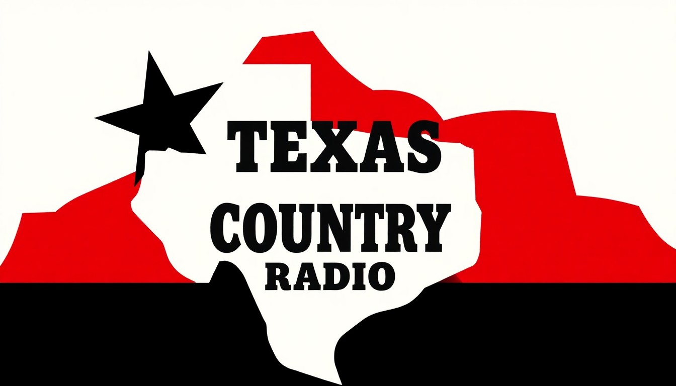 An abstract composition of jagged, geometric shapes in bold red and black, conceptually representing the independent spirit and community focus of a Texas radio station and its on-air personality.