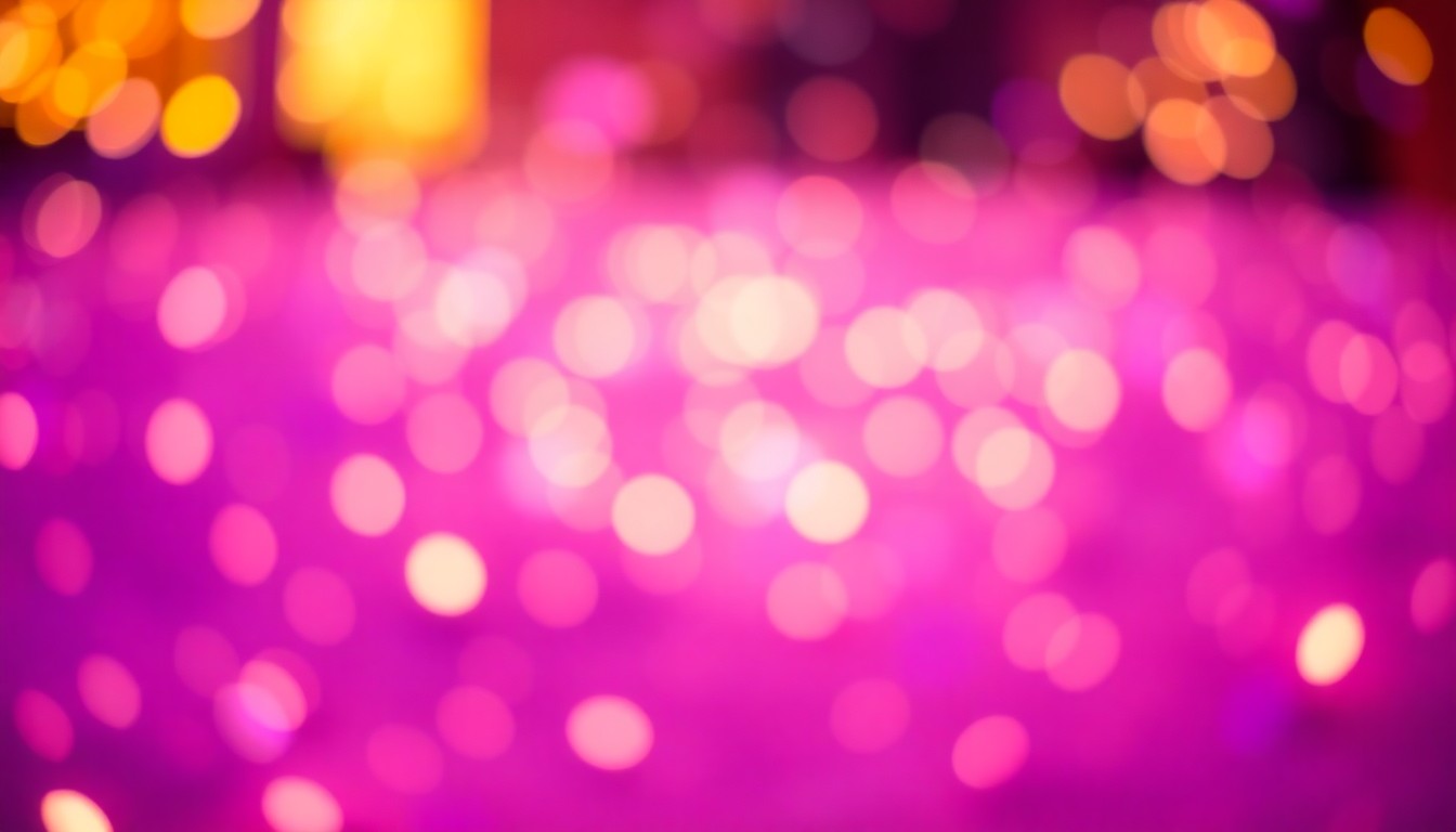 An abstract, impressionistic scene of soft, blurred pools of vibrant purple, gold, and magenta light, conveying the elegant and imaginative mood of the Aspen Snow Ball Gala fundraising event.
