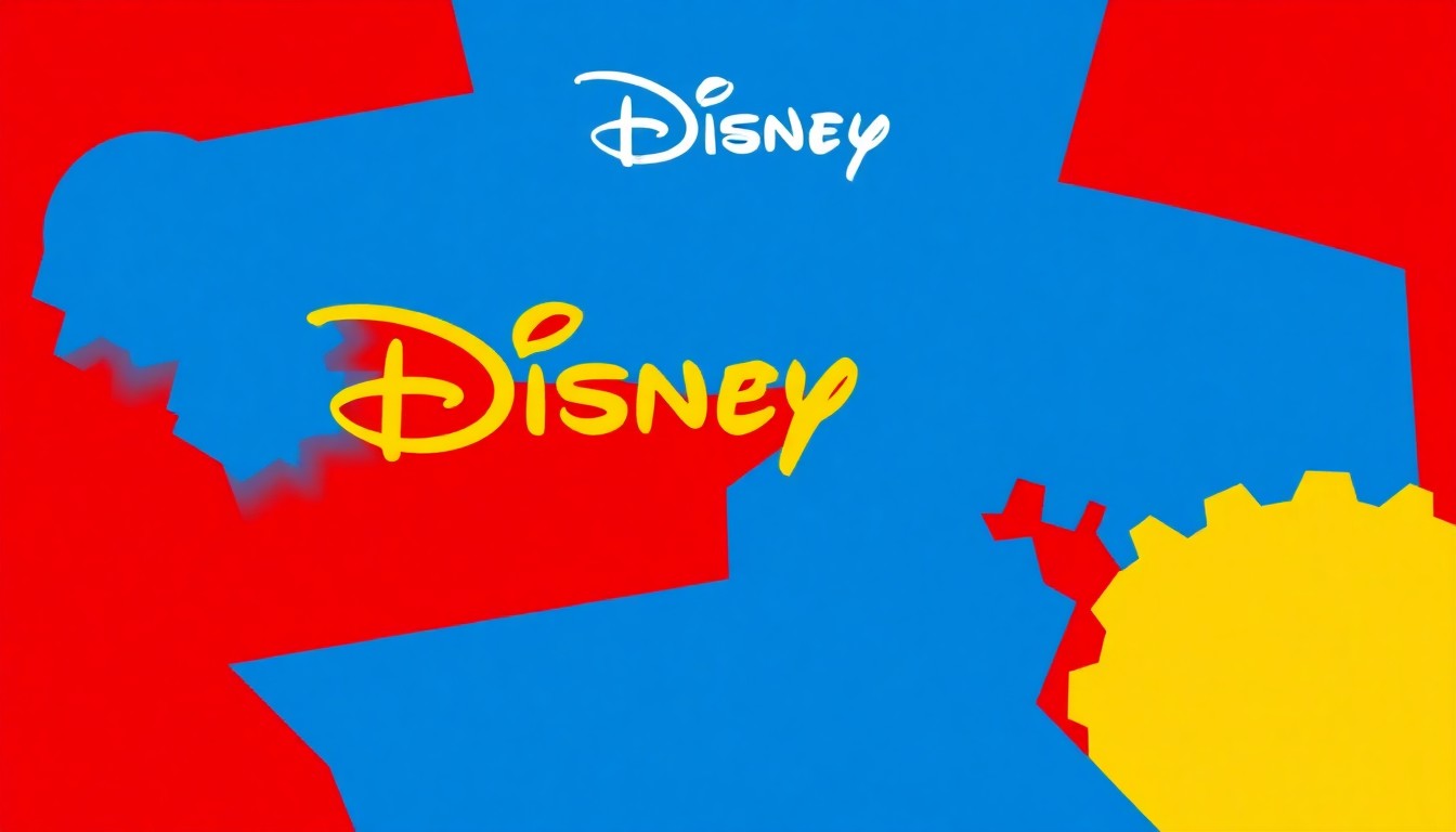 A dynamic, abstract composition of bold, angular shapes in primary colors, conceptually representing the energy and nostalgia of a Disney Channel-themed event at Disneyland.