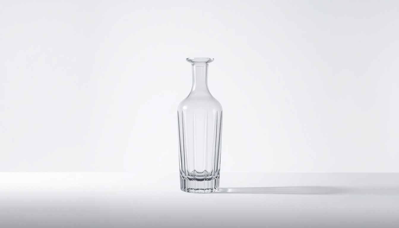 A high-end, photorealistic studio still-life photograph featuring a single, elegant Baccarat crystal glass or decanter placed on a clean, monochromatic background, using dramatic lighting to showcase the refined craftsmanship and luxury of the brand.