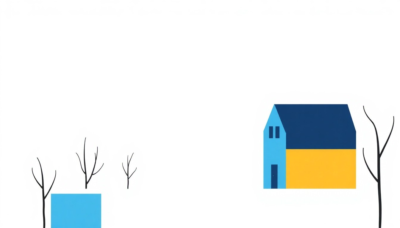 A vibrant abstract illustration composed of overlapping triangles and circles in shades of blue, red, and yellow, conveying the complex economic challenges facing New Hampshire residents through a minimalist, geometric visual metaphor.