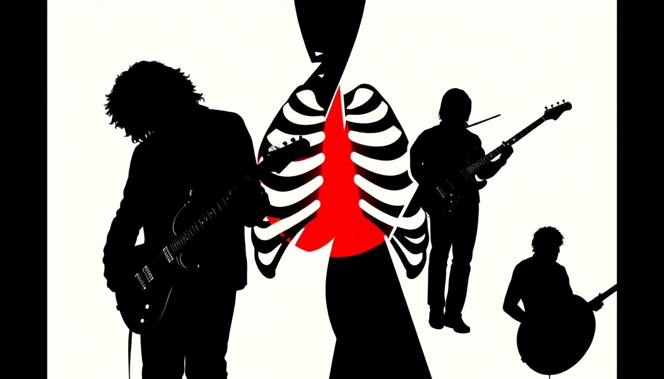 A striking, minimalist illustration featuring jagged, geometric shapes in high-contrast black and red, capturing the raw energy and bluesy aesthetic of Jack White's new music.
