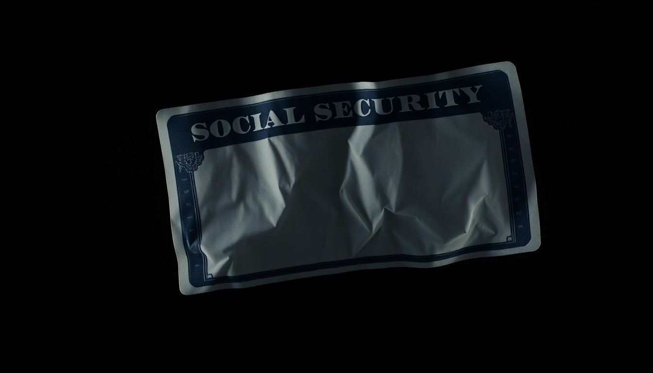 An extreme close-up of a crumpled Social Security card reflecting a harsh, direct camera flash, conceptually illustrating the threat of identity theft from a recent scam in Sanford.