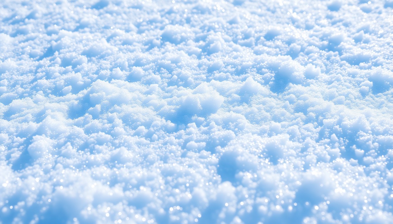 An abstract close-up photograph of glistening, textured snow in shades of white and blue, evoking the serene beauty of a winter landscape.
