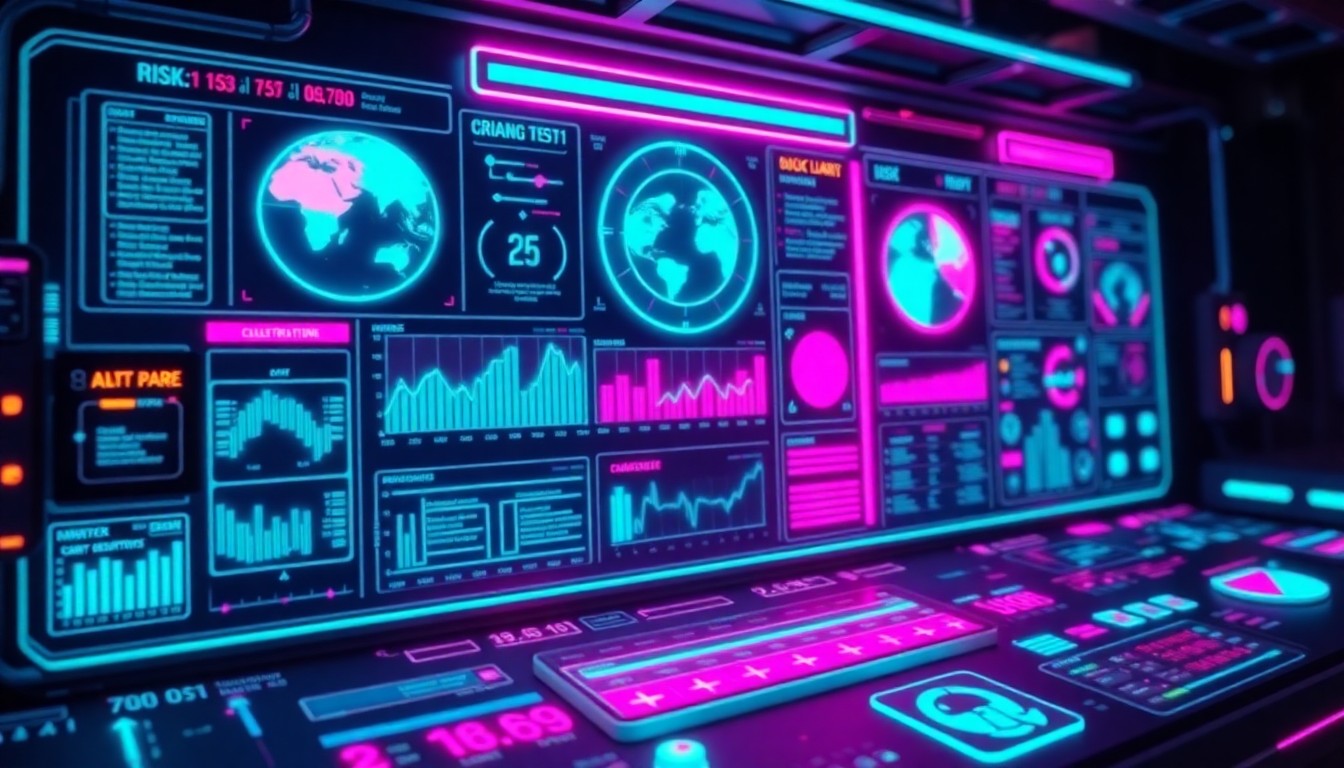 A highly detailed, glowing 3D illustration of a complex climate data dashboard, with neon lights and interconnected hardware, conceptually representing the innovative technology powering the future of climate adaptation.