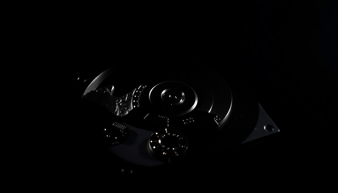 An extreme close-up photograph of a broken computer chip against a stark black background, lit by a harsh flash, conceptually representing the digital evidence uncovered in a child pornography investigation.