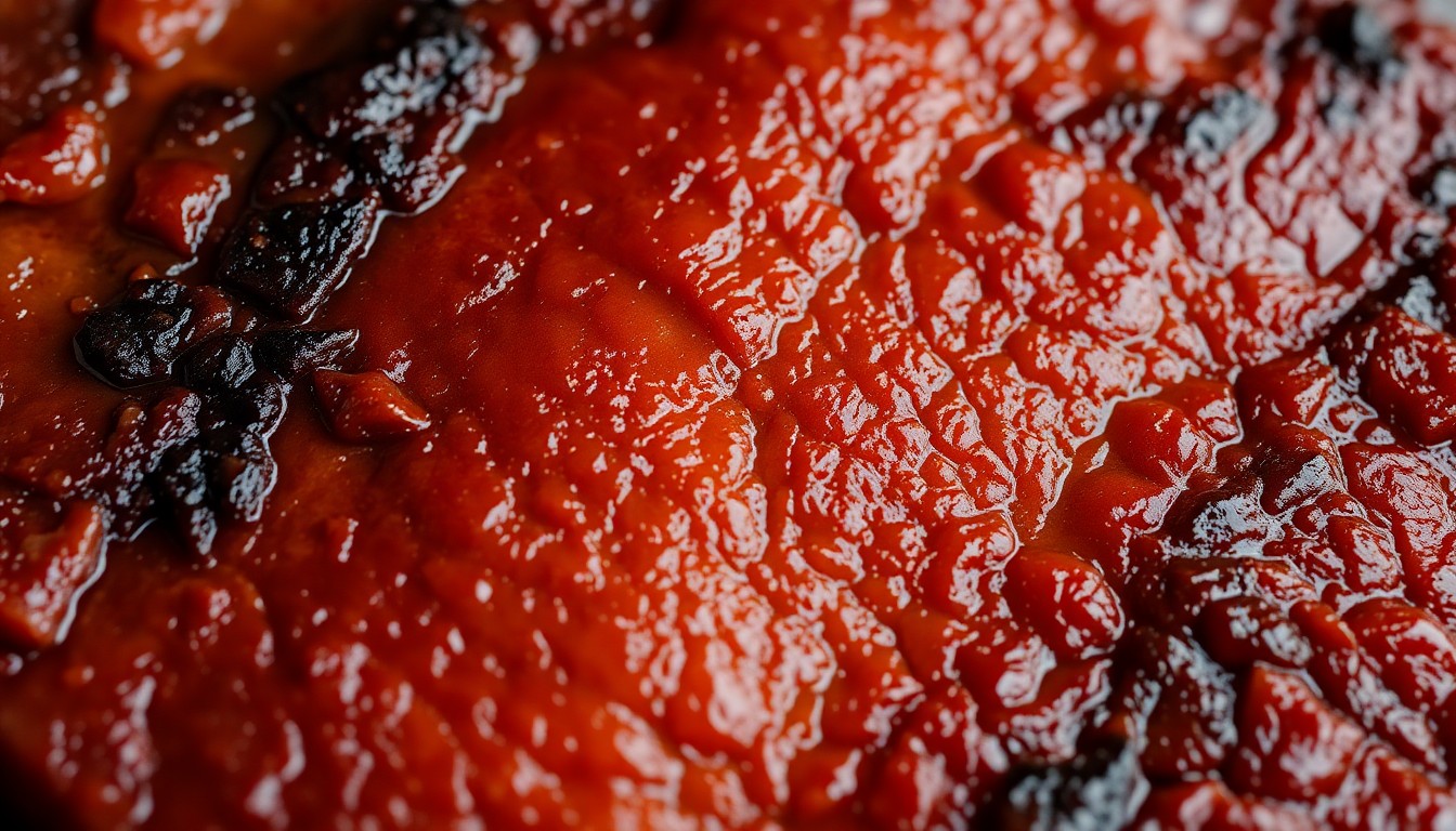 An extreme macro photograph showcasing the intricate, glistening texture of roasted pork skin in warm, earthy tones, conceptually representing the rich, indulgent flavors of Ecuadorian cuisine.