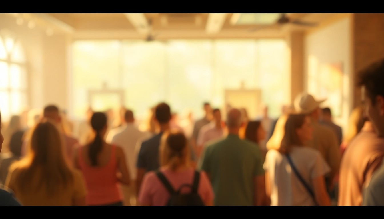 A soft, impressionistic photograph in warm, hazy tones depicting a community gathering, with blurred figures and shapes representing the diverse array of local nonprofits and the people they serve.