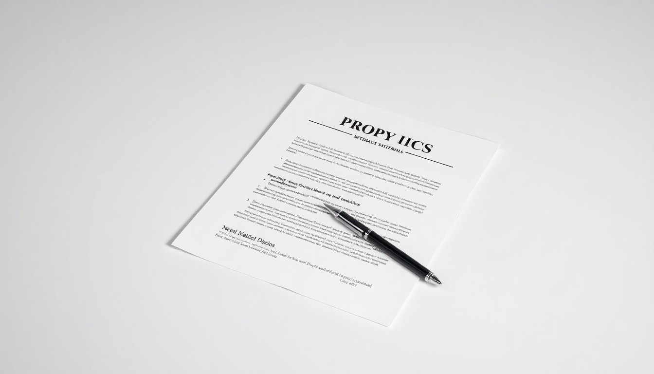 A photorealistic studio still-life image featuring a stack of official-looking corporate documents and a pen resting on a clean, monochromatic background, conceptually representing the proxy voting process for National Health Investors' shareholders.