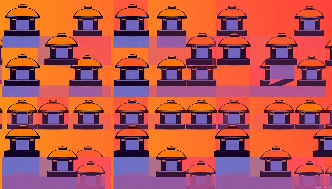 A highly stylized, repeating pattern of a single chimney cap icon in vibrant neon colors, conceptually representing the essential home maintenance tips shared in the story.