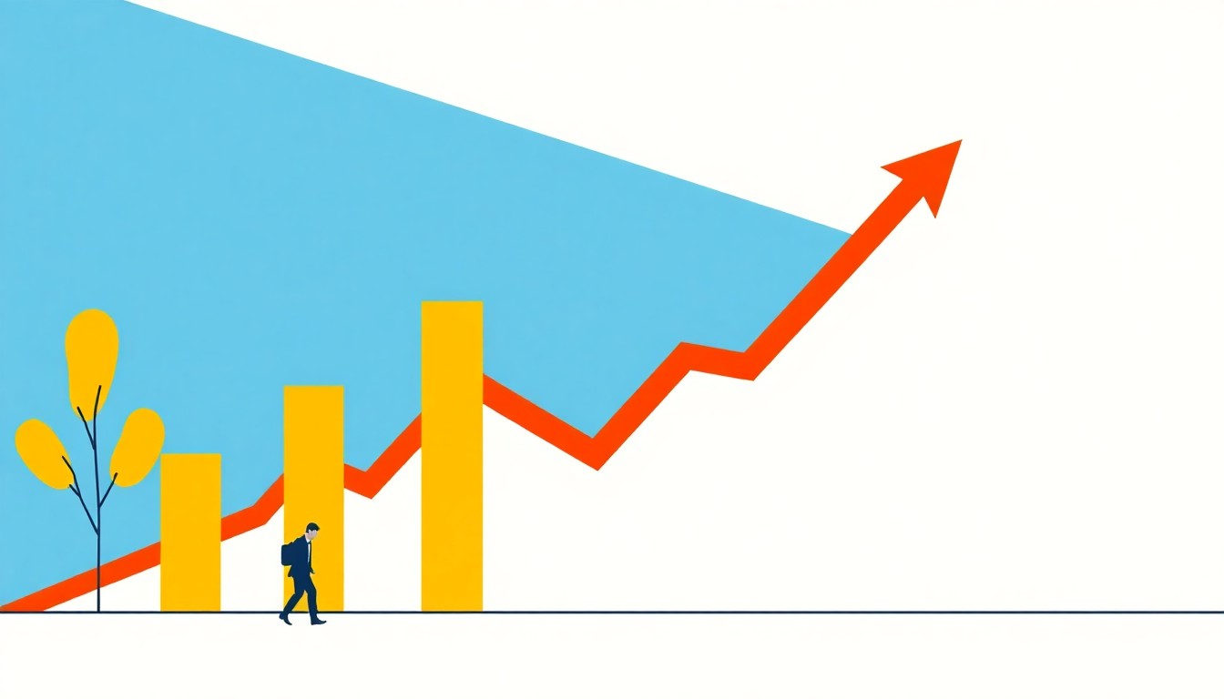 A dynamic composition of intersecting triangles and rectangles in shades of blue, red, and yellow, conceptually representing the acceleration of job creation in the U.S. economy.