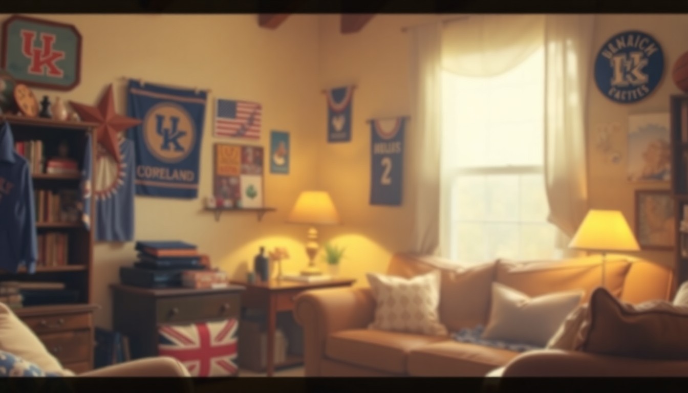 An extremely abstracted, out-of-focus photograph in soft pools of warm color and light, depicting a cozy, homey scene with hints of personal mementos and memorabilia, conceptually representing the comforting, familial atmosphere of Julie Ann Copeland's life.