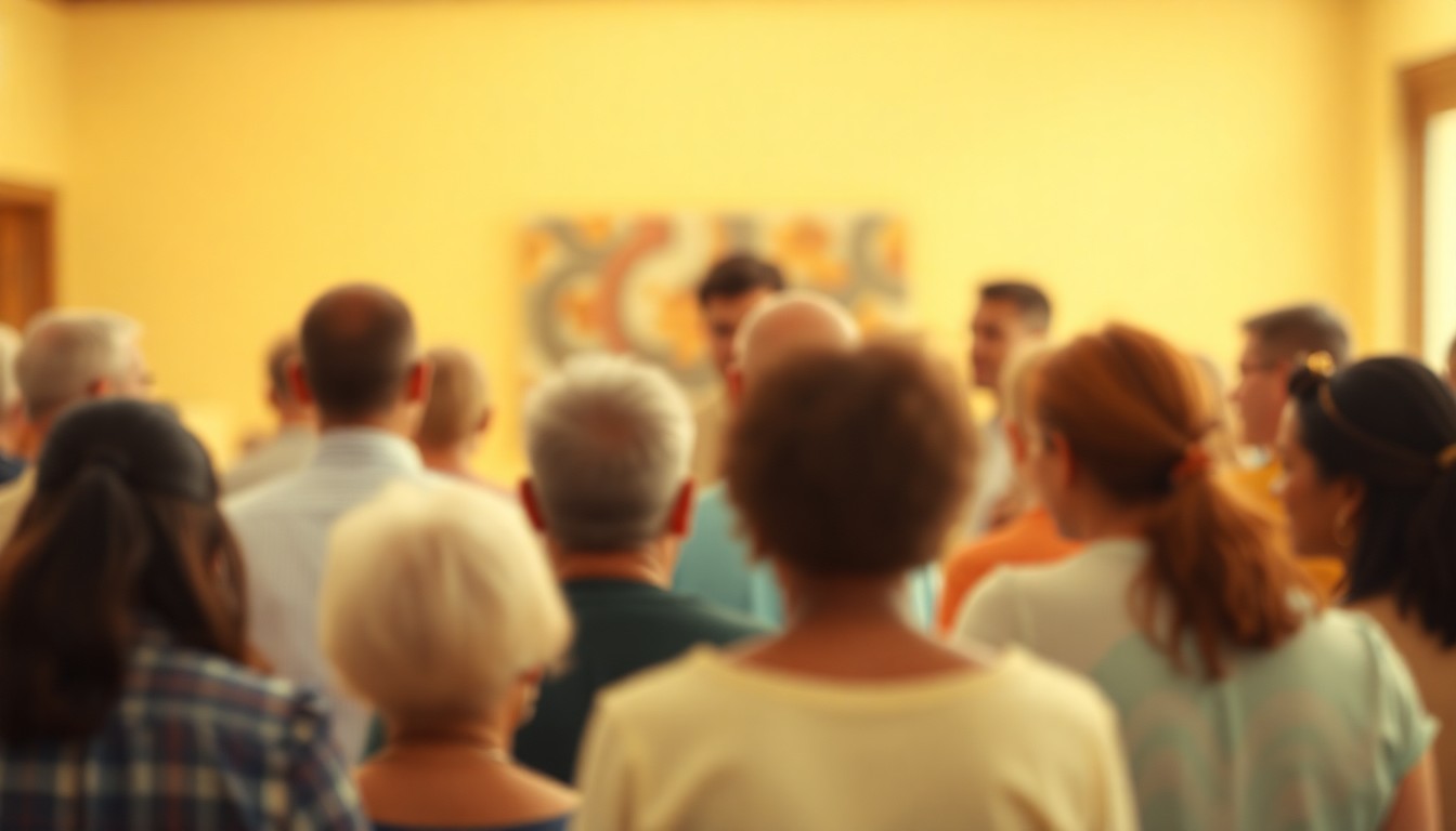 A blurred, impressionistic photograph in warm hues depicting a group of people gathered together, representing the inclusive and compassionate spirit of a community activist's work.