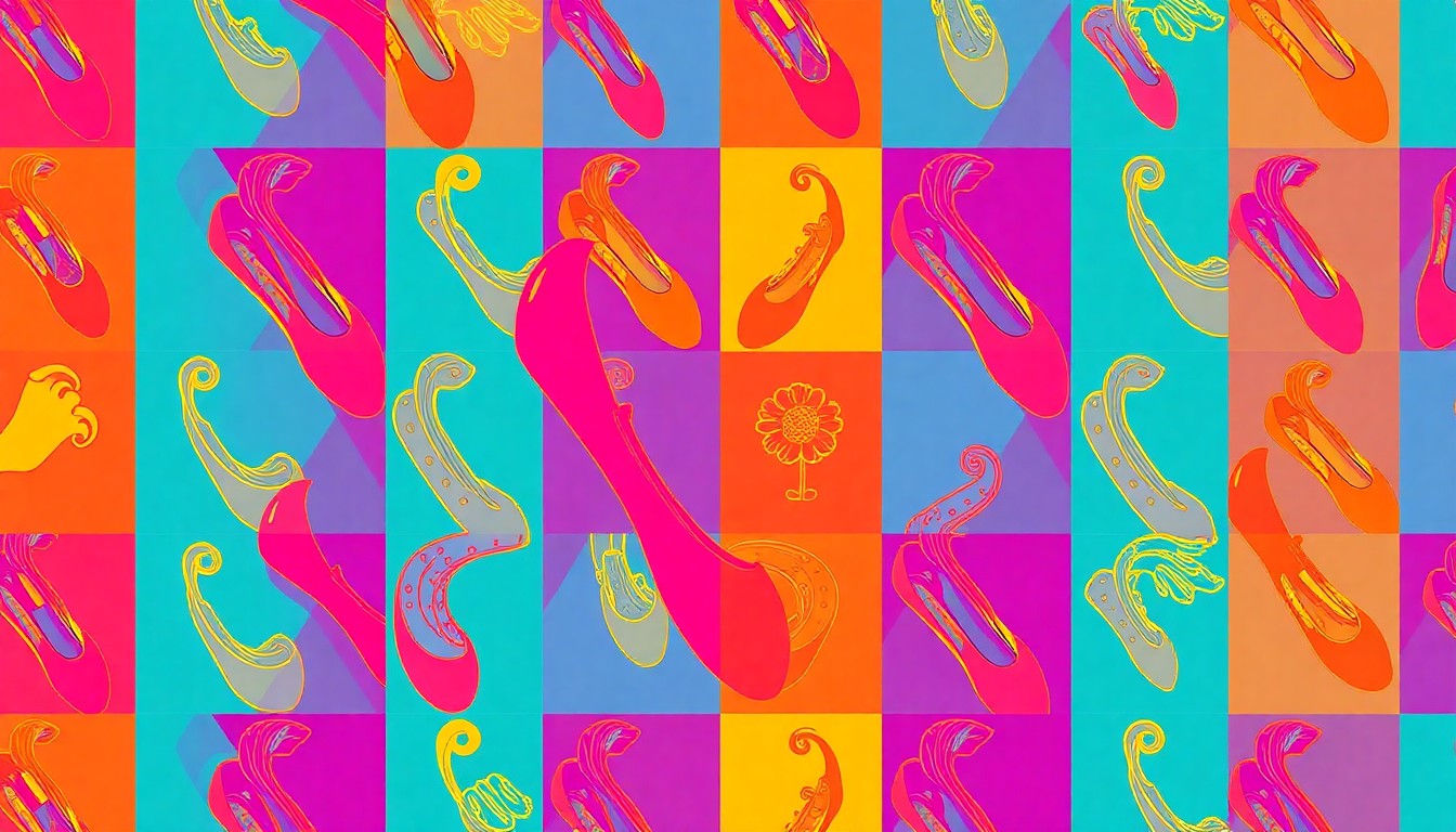A high-contrast, silkscreen-style illustration featuring a repeating pattern of a single, iconic object representing the Northeastern community, such as a ballet slipper, bioengineering tool, or spring flower, in a bold, neon color palette.