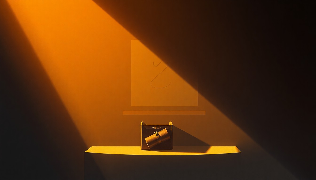 A close-up painting of a handcrafted ceramic vase or other artisanal item, lit by warm, directional sunlight and surrounded by deep shadows, conveying a sense of quiet contemplation and the challenges facing small businesses.