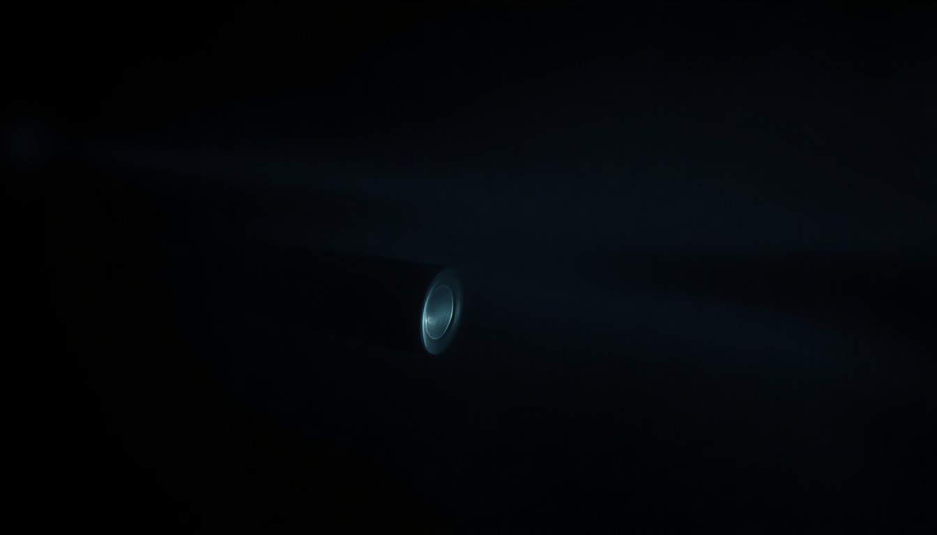 An extreme close-up of a handgun's trigger and grip, lit by a harsh, direct flash against a black background, conveying the stark, gritty reality of a police confrontation.