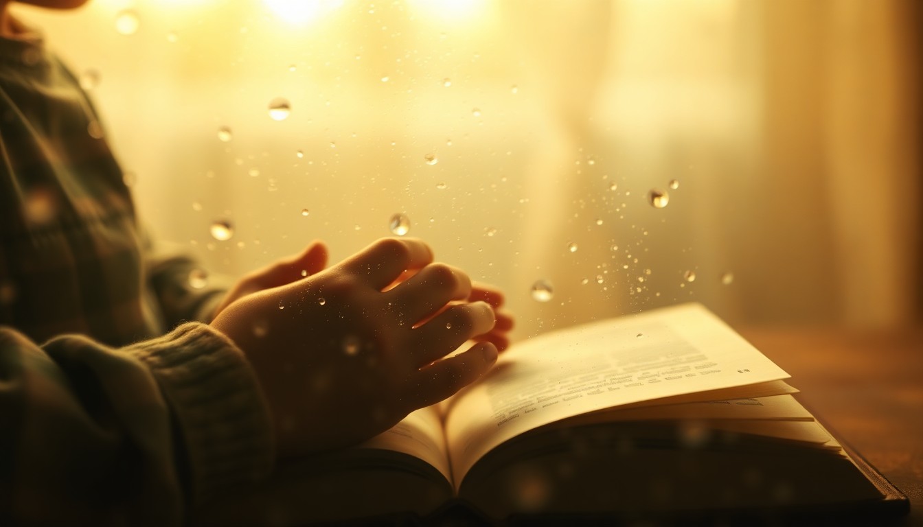 An abstract, out-of-focus scene of children's hands turning the pages of an old book, bathed in warm, hazy light, conveying a nostalgic and dreamlike atmosphere around the exploration of local history.