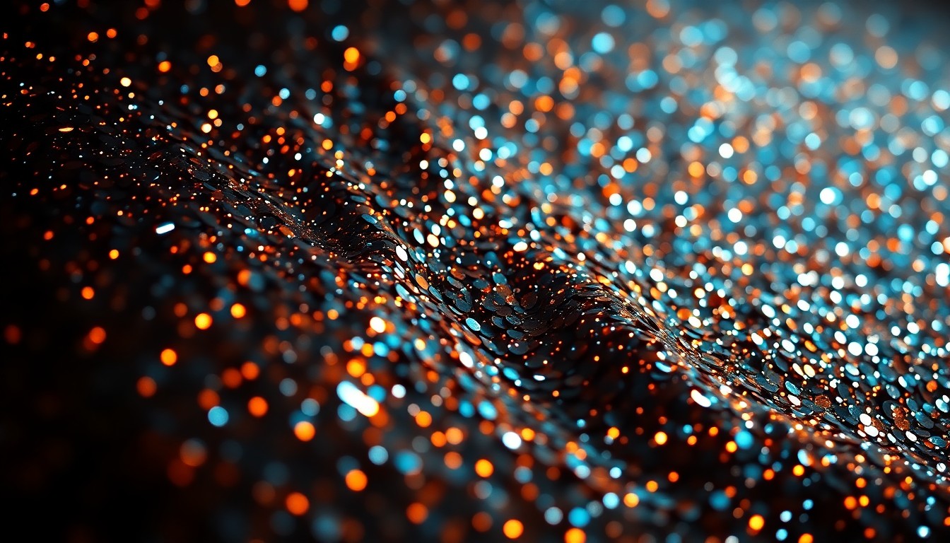An abstract close-up photograph of shimmering sequins illuminated by dramatic studio lighting, conveying the high-end aesthetic of a Hollywood film production.