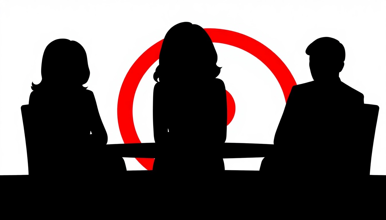 An abstract, minimalist illustration featuring bold, jagged geometric shapes in contrasting red and white, conceptually representing the iconic The View television show without using any text or logos.