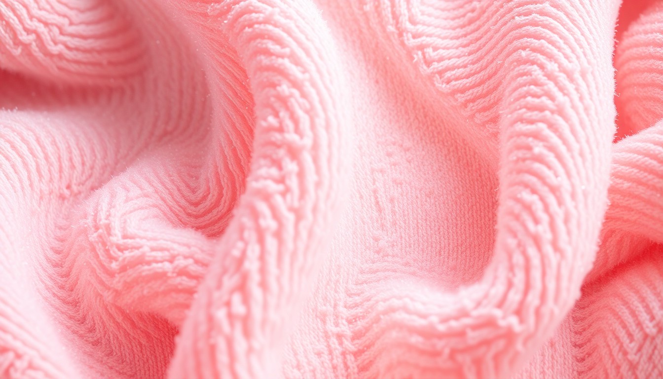 An abstract, close-up photograph of a soft, pastel-colored baby blanket texture, captured with dramatic lighting to create a glowing, ethereal aesthetic.